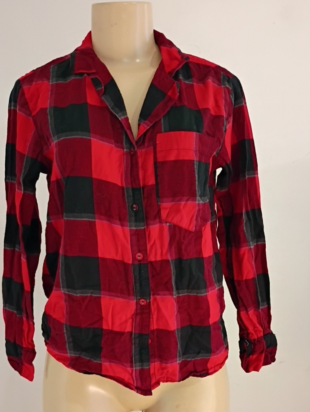 stars above Red and Black Plaid Button Down Shirt with Chest Pocket